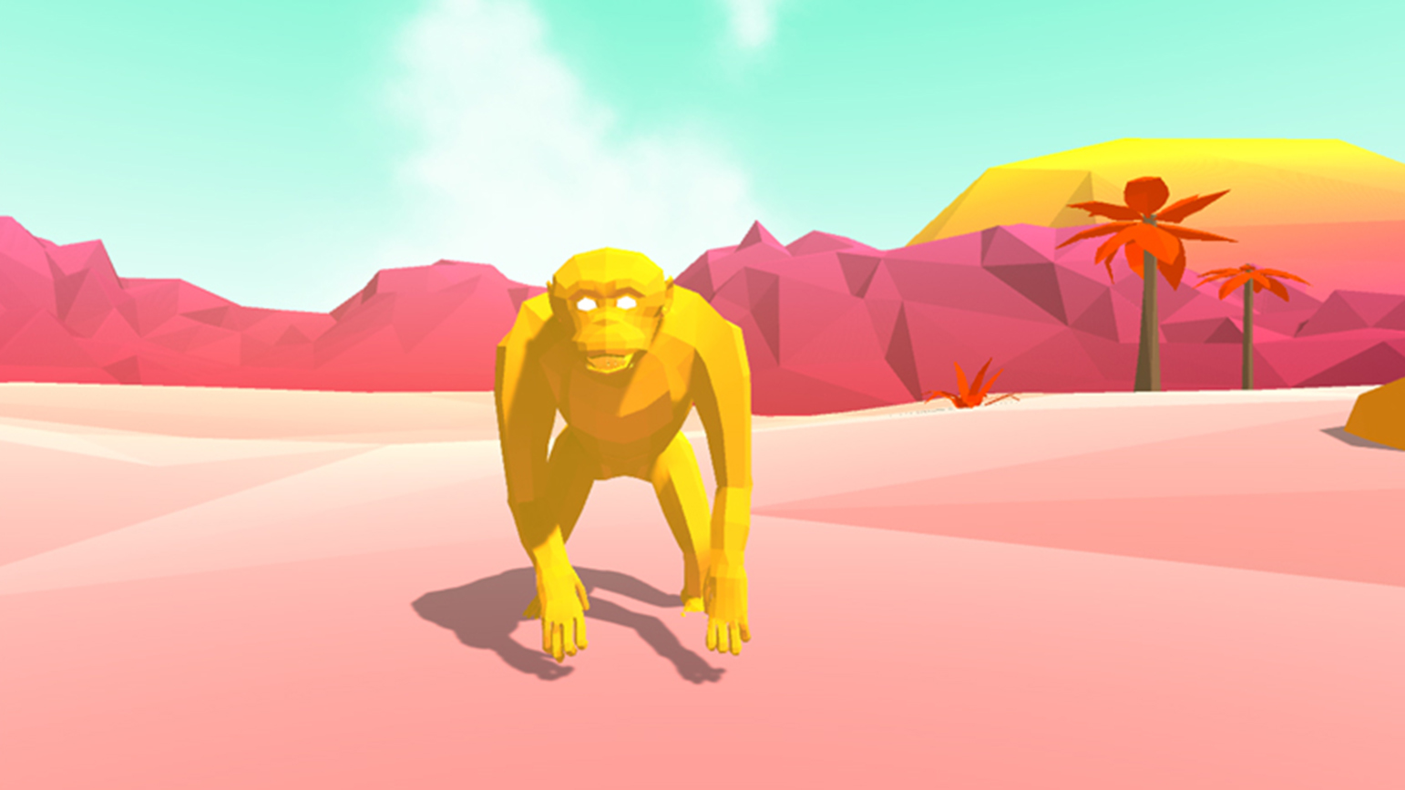 Still from a video game showing a yellow gorilla