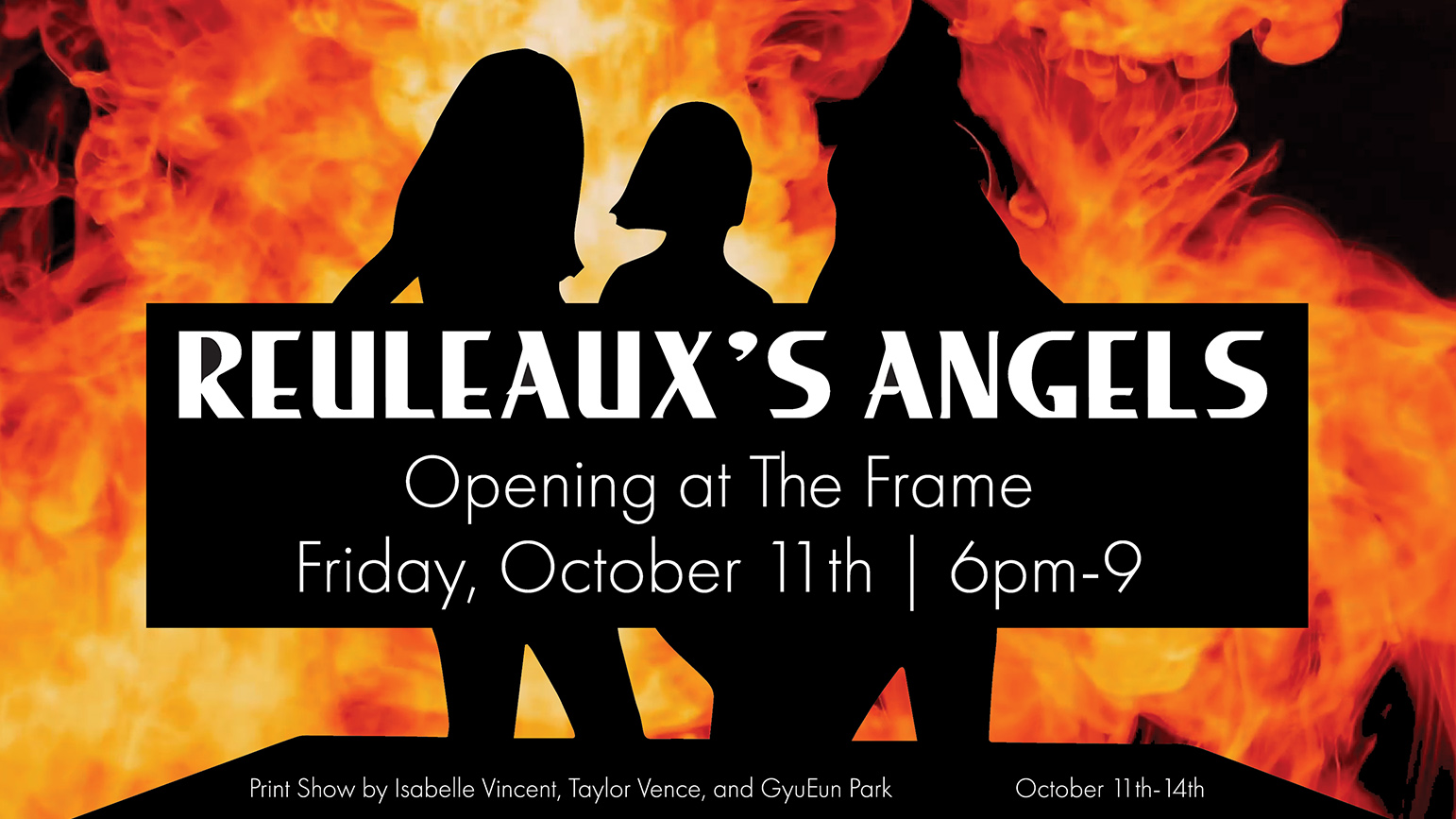 Three silhouettes against flames with the words "Reauleaux's Angels" superimposed on top