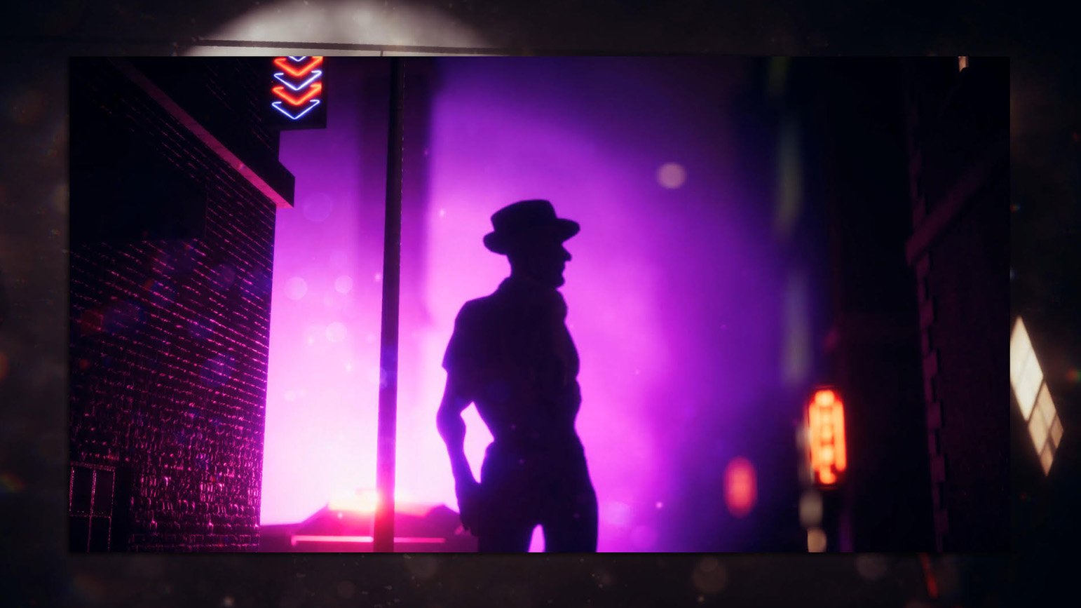 Still from animation showing a black silhouette on a dark city street