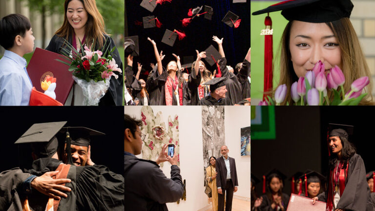 Grid of images of students and their families at the School of Art Diploma Ceremony